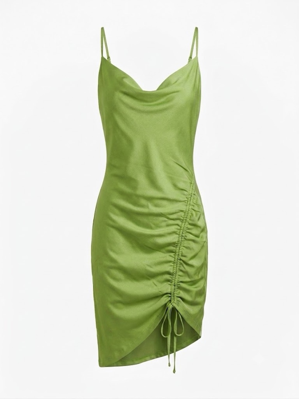 Green Cowl Neck Ruched Slip Dress